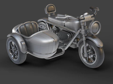 Cartoon Motorcycle With Sidecar 01 3D Model