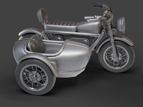 Cartoon Motorcycle With Sidecar 01 3Dモデル