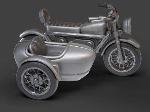 Cartoon Motorcycle With Sidecar 01 3D Model