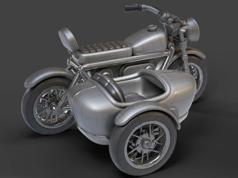 Cartoon Motorcycle With Sidecar 01 3D Model