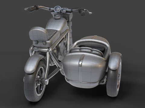 Cartoon Motorcycle With Sidecar 01 3D Model