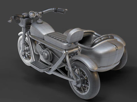 Cartoon Motorcycle With Sidecar 01 3D Model