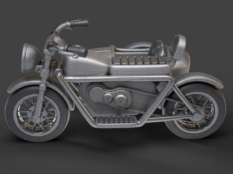 Cartoon Motorcycle With Sidecar 01 3Dモデル