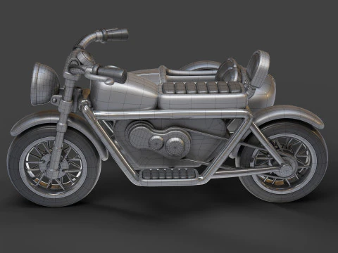 Cartoon Motorcycle With Sidecar 01 3D Model