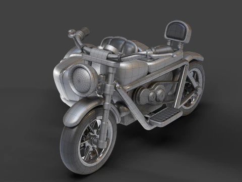 Cartoon Motorcycle With Sidecar 01 3D Model