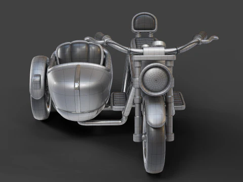 Cartoon Motorcycle With Sidecar 01 3D Model