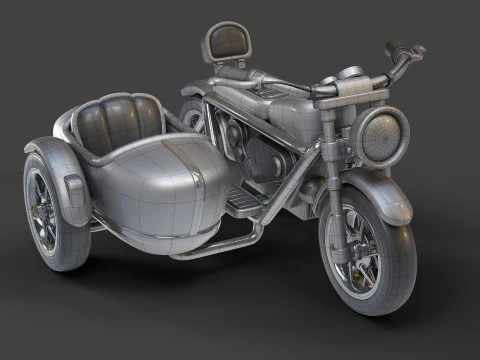 Cartoon Motorcycle With Sidecar 01 3D Model