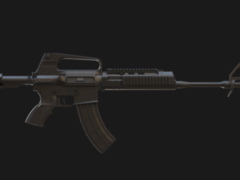 Realistic Machine Rifle M16 Modello 3D