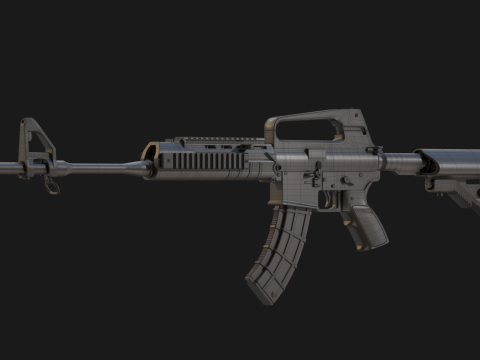Realistic Machine Rifle M16 Modello 3D