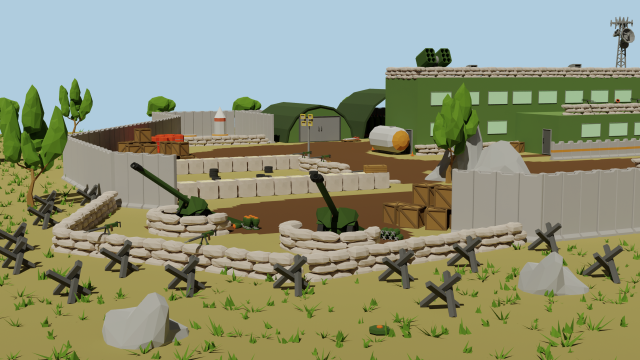 low poly military base 3D मॉडल .c4d .max .obj .3ds .fbx .stl .blend 