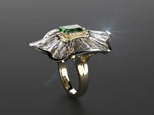 anello di lusso con smeraldi e diamanti Modello 3D