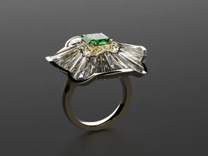 emeralds and diamonds luxury ring 3D Model