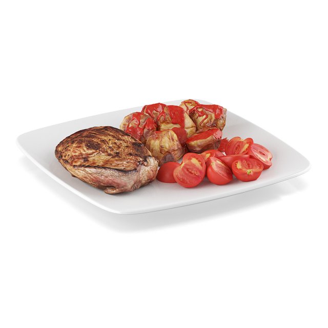 meat on the plate with tomatoes 3D Модель .c4d .max .obj .3ds .fbx .stl .blend 
