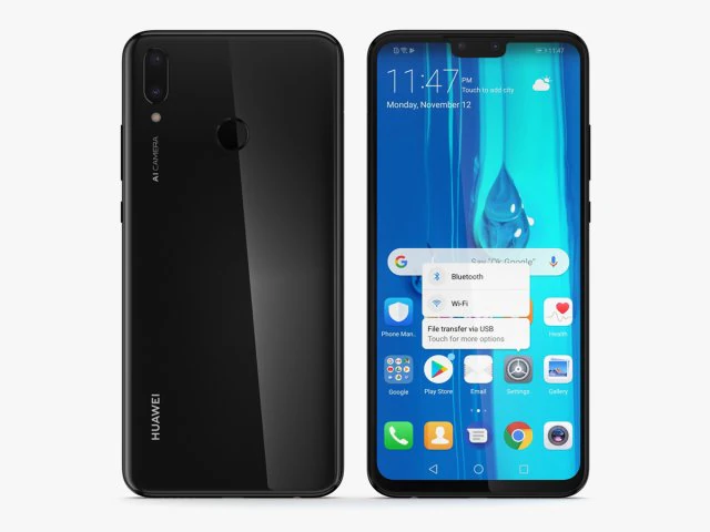 huawei y9 2019 black 3D Model .c4d .max .obj .3ds .fbx .stl .blend