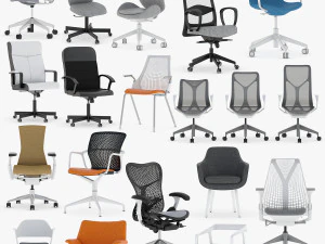 17 office chairs collection 3d 3D Model
