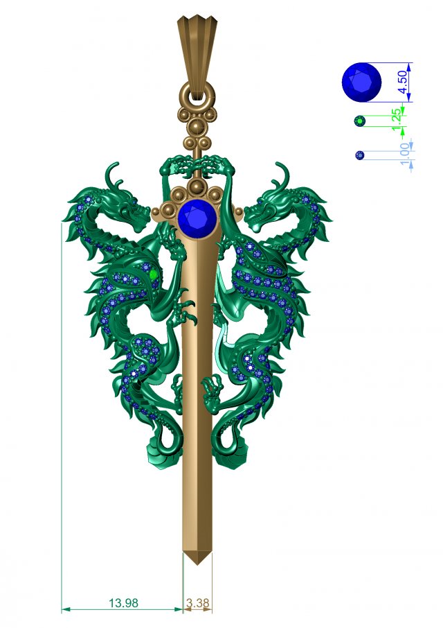 pendant two dragons 3D Print Model .c4d .max .obj .3ds .fbx .stl .blend 