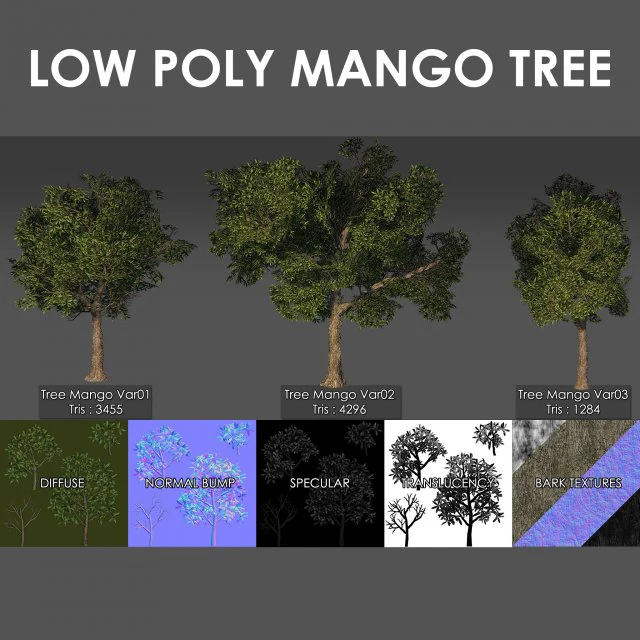 mango tree pack 3D Model .c4d .max .obj .3ds .fbx .stl .blend