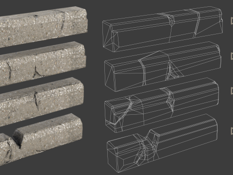 Curbstone game ready 3D Модель