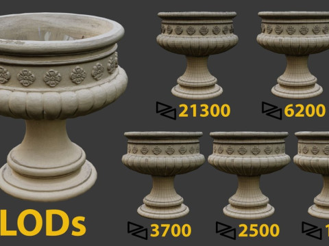 Large flower pot 5 lods 3D Модель