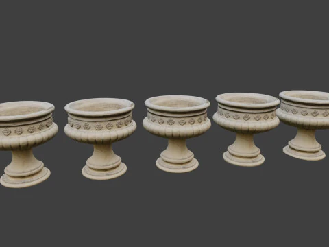 Large flower pot 5 lods 3D Model