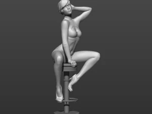 uma garota sentada em um banco de bar modelo de impressão 3D Modelo de Impressão 3D
