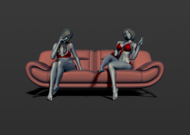 2 girls on the couch 3d print model 3Dプリントモデル .c4d .max .obj .3ds .fbx .stl .blend