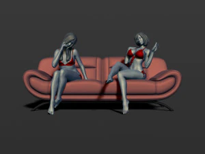 2 filles sur le canapé modèle d'impression 3D Modèles 3D en vedette