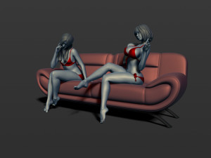 2 girls on the couch 3d print model 3Dプリントモデル