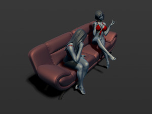 2 girls on the couch 3d print model 3Dプリントモデル