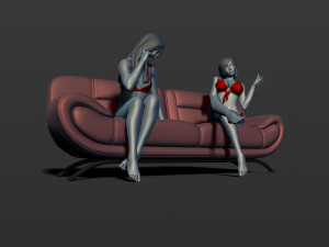 2 girls on the couch 3d print model 3Dプリントモデル