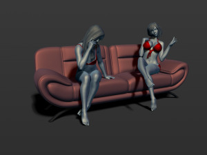 2 girls on the couch 3d print model 3Dプリントモデル