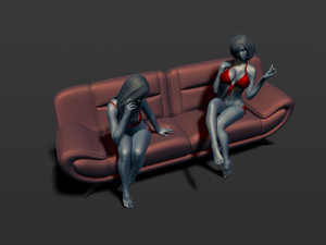 2 girls on the couch 3d print model 3Dプリントモデル