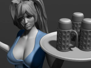 pretty girl with beer 3d print model 3D Print Model