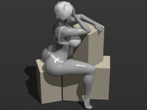 pretty girl sits on boxes 3d print model Modèles 3D en vedette