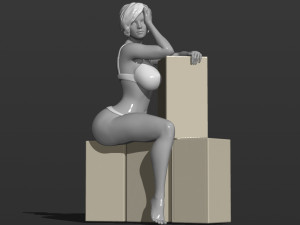 pretty girl sits on boxes 3d print model Modèles 3D en vedette