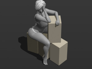 pretty girl sits on boxes 3d print model Modèles 3D en vedette