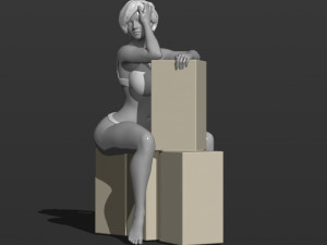 pretty girl sits on boxes 3d print model Modèles 3D en vedette