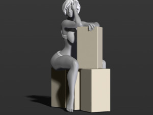 pretty girl sits on boxes 3d print model Modèles 3D en vedette