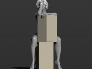 pretty girl sits on boxes 3d print model Modèles 3D en vedette