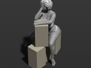 pretty girl sits on boxes 3d print model Modèles 3D en vedette