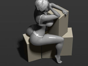 pretty girl sits on boxes 3d print model Modèles 3D en vedette