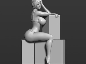 pretty girl sits on boxes 3d print model Modèles 3D en vedette