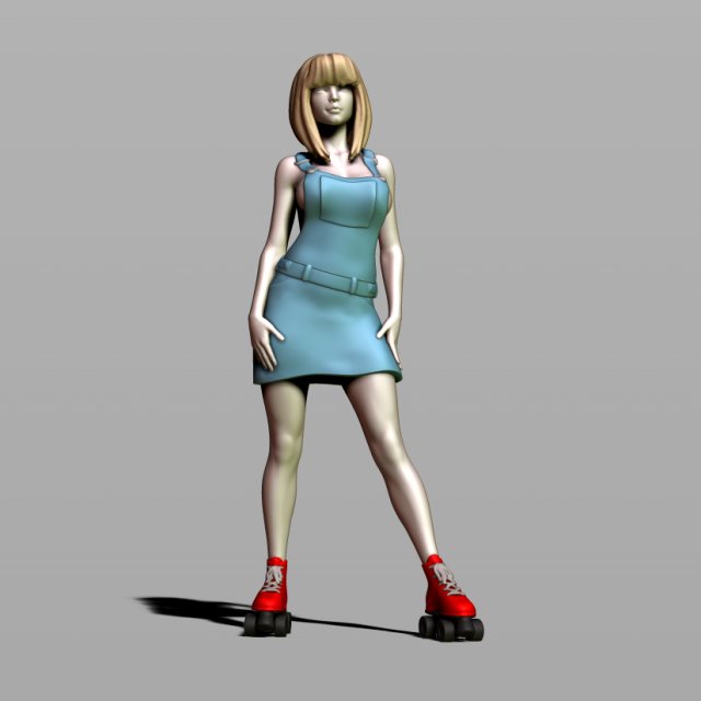 pretty girl on rollers 3D 打印模型 .c4d .max .obj .3ds .fbx .stl .blend 