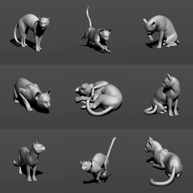 cat in 10 poses 3D 프린트 모델 .c4d .max .obj .3ds .fbx .stl .blend 