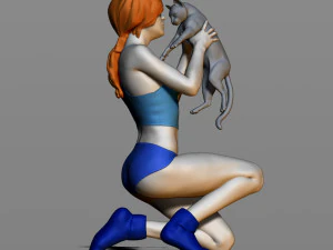 menina com um gato Modelo de Impressão 3D