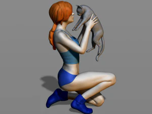 girl with a cat 3D Print Model