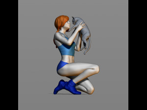 girl with a cat 3D 打印模型