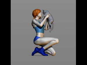 girl with a cat 3D Print Model
