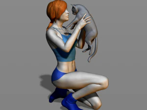 girl with a cat 3D Print Model