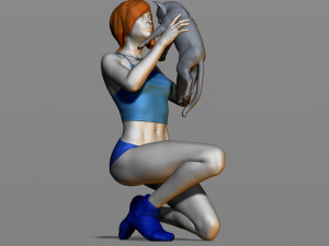 girl with a cat 3D 打印模型